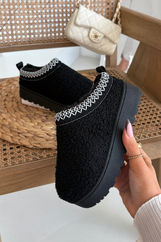 Botas de neve infantis para jovens com pelagem tipo Baranek em preto Selathiel