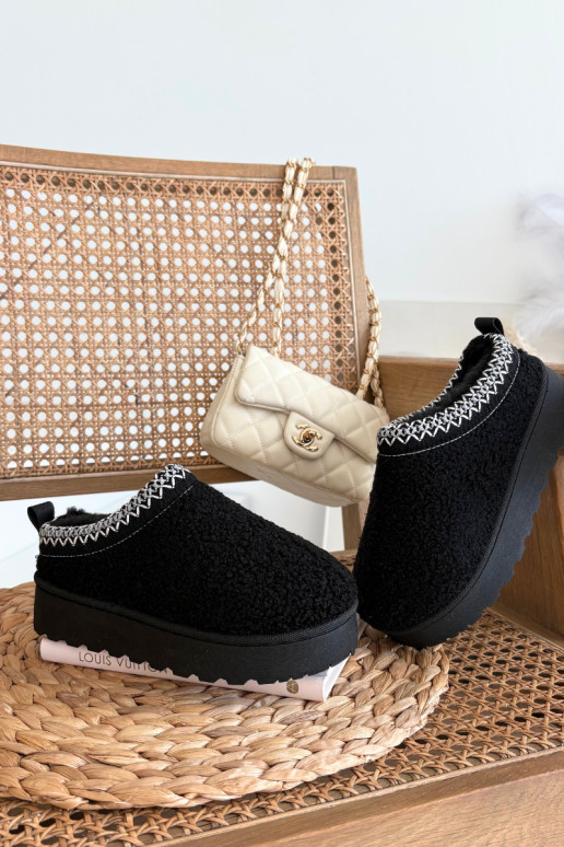 Botas de neve infantis para jovens com pelagem tipo Baranek em preto Selathiel