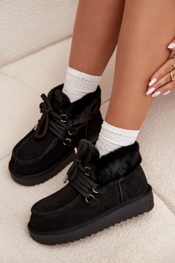 Botas de neve femininas pretas em camurça natural D.Franklin DFSH375006