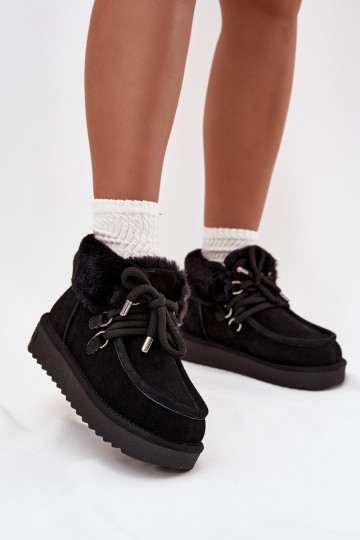 Botas de neve femininas pretas em camurça natural D.Franklin DFSH375006 2