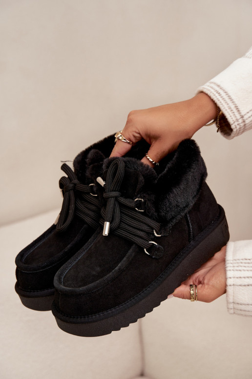 Botas de neve femininas pretas em camurça natural D.Franklin DFSH375006