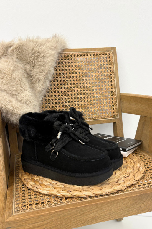 Botas de neve femininas pretas em camurça natural D.Franklin DFSH375006