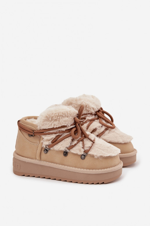 Botas de neve infantis na cor areia com pelo D.Franklin DFSH370011