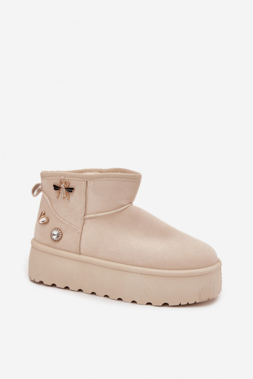 Botas de neve femininas com plataforma e ganchos na cor marfim Tai turielle