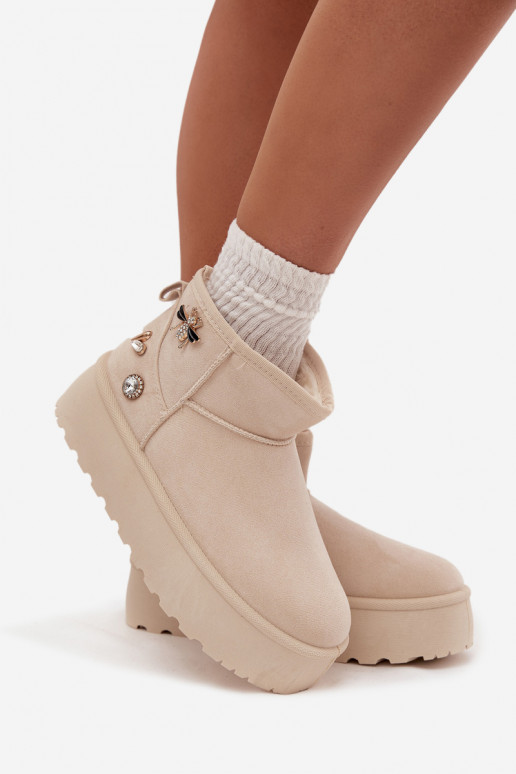 Botas de neve femininas com plataforma e ganchos na cor marfim Tai turielle