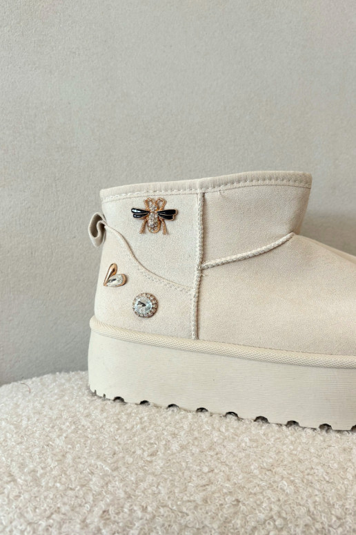 Botas de neve femininas com plataforma e ganchos na cor marfim Tai turielle