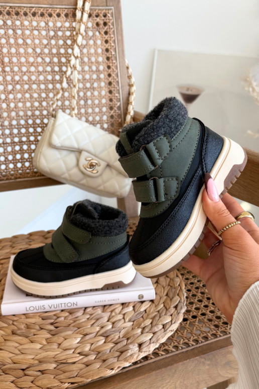 Botas de neve infantis verde e preto com fechos adesivos Darlene