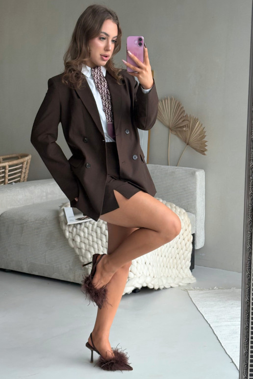 Sapatos de salto alto com penas e calcanhar aberto na cor chocolate Belice