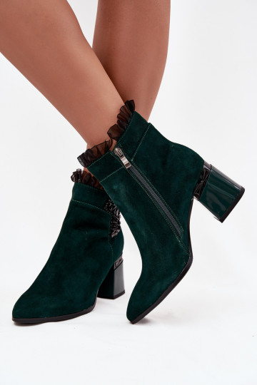 Botinhas femininas de camurça sintética aquecidas com ornamentos D&A MR52-127 cor verde garrafa 2