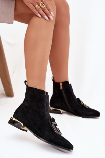 Botas femininas de camurça sintética de salto baixo com ornamentos D&A MR52-217 pretas