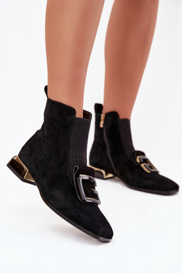 Botas femininas de camurça sintética de salto baixo com ornamentos D&A MR52-217 pretas 2