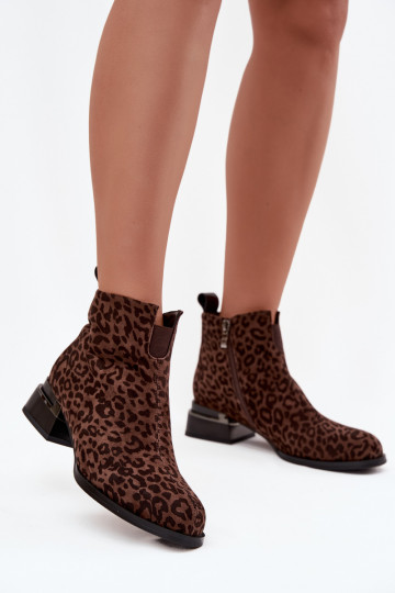 Botas de cano curto de camurça sintética com estampa de pele de leopardo Klocke D&A JC52-852 marrons