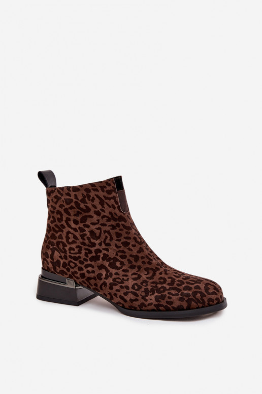 Botas de cano curto de camurça sintética com estampa de pele de leopardo Klocke D&A JC52-852 marrons