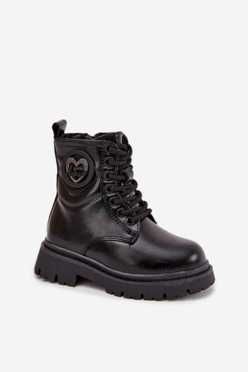 Botas infantis forrados com pelúcia interna e ornamentos LOVE, cor preta, Rosaira