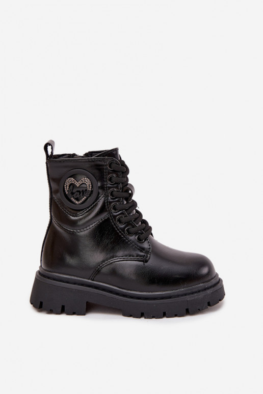 Botas infantis forrados com pelúcia interna e ornamentos LOVE, cor preta, Rosaira