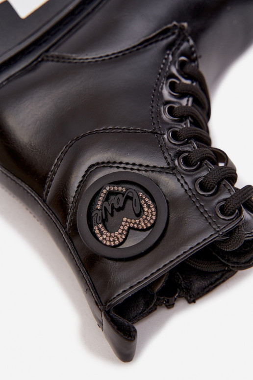 Botas infantis forrados com pelúcia interna e ornamentos LOVE, cor preta, Rosaira