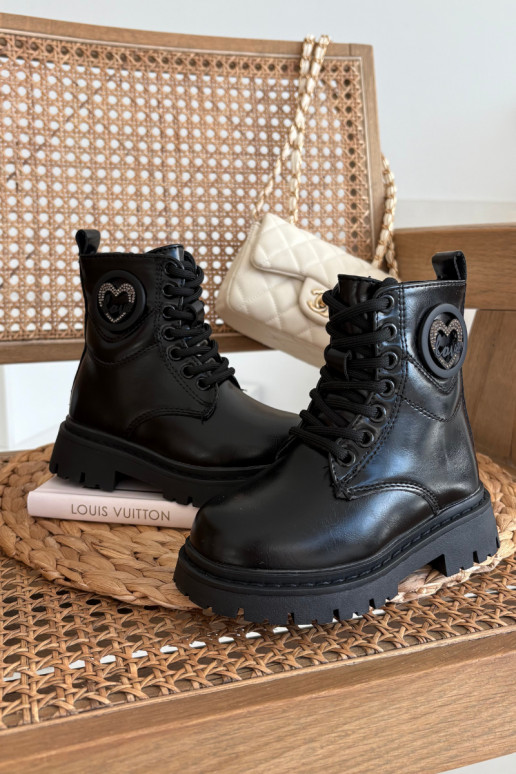 Botas infantis forrados com pelúcia interna e ornamentos LOVE, cor preta, Rosaira