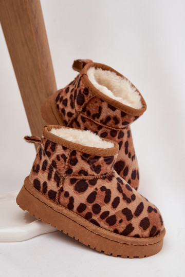 Botas de neve infantis/juvenis quentes na cor marrom com pelúcia interna e estampa de pele de leopardo Mireya