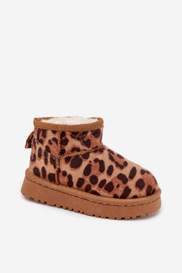 Botas de neve infantis/juvenis quentes na cor marrom com pelúcia interna e estampa de pele de leopardo Mireya 2