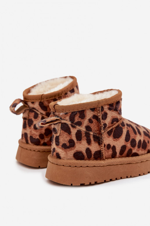 Botas de neve infantis/juvenis quentes na cor marrom com pelúcia interna e estampa de pele de leopardo Mireya