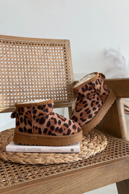 Botas de neve infantis/juvenis quentes na cor marrom com pelúcia interna e estampa de pele de leopardo Mireya