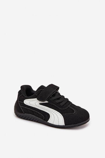 Tênis infantis com fecho aderente nas cores preto e branco Perrin 2