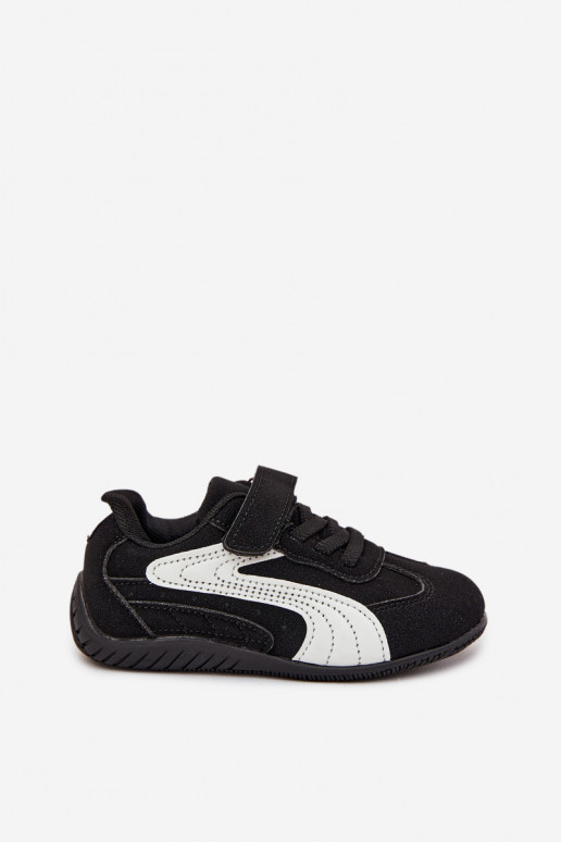 Tênis infantis com fecho aderente nas cores preto e branco Perrin