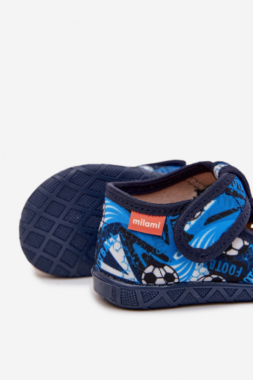 Chinelos infantis Milami com fechos adesivos Bola azul marinho Jasimrra