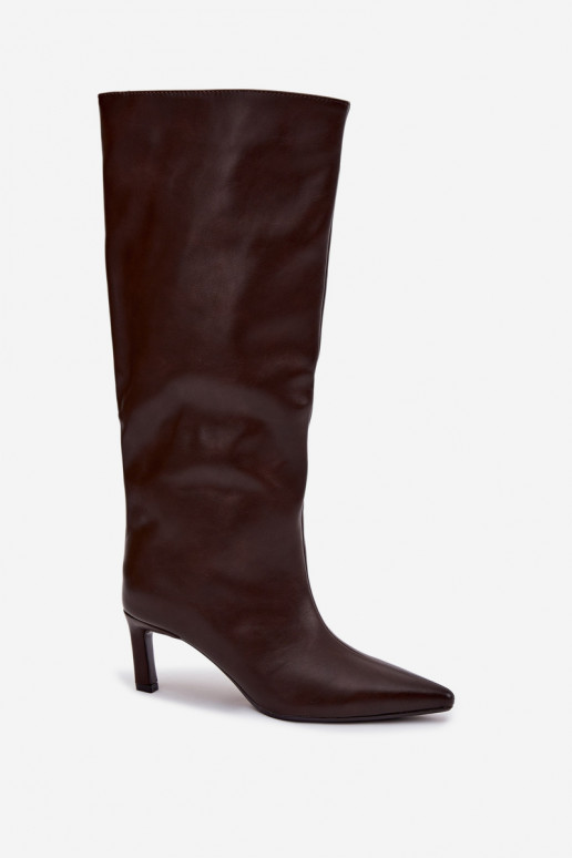 botas femininas Um modelo atraente com salto fino Com Costura CzekoladoParae Olyvia