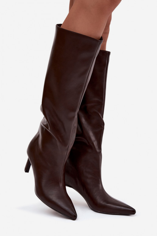 botas femininas Um modelo atraente com salto fino Com Costura CzekoladoParae Olyvia