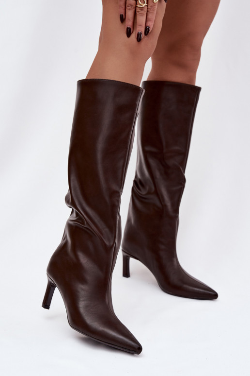 botas femininas Um modelo atraente com salto fino Com Costura CzekoladoParae Olyvia