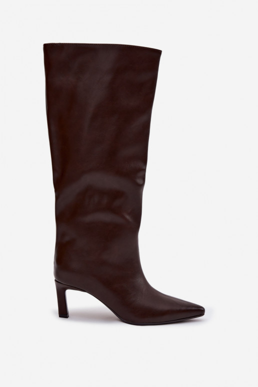 botas femininas Um modelo atraente com salto fino Com Costura CzekoladoParae Olyvia