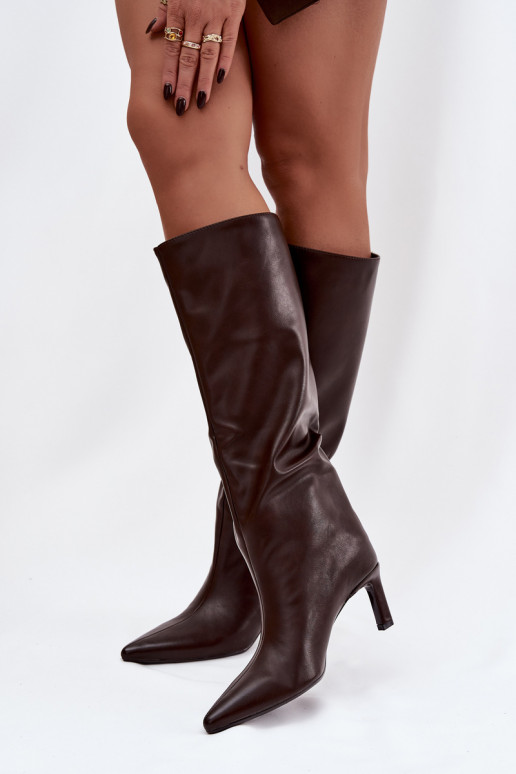 botas femininas Um modelo atraente com salto fino Com Costura CzekoladoParae Olyvia