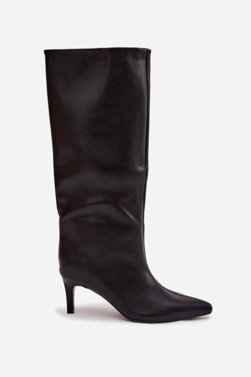 botas femininas Um modelo atraente com salto fino Com Costura cor preta Olyvia