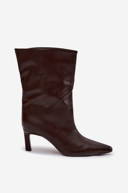 Um modelo atraente Botas femininas com salto fino de couro ecológico CzekoladoParae Norell