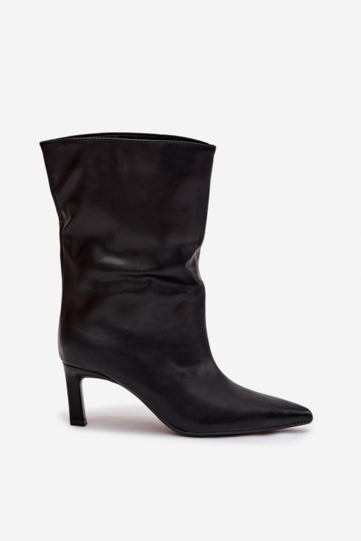 Um modelo atraente Botas femininas com salto fino de couro ecológico cor preta Norell