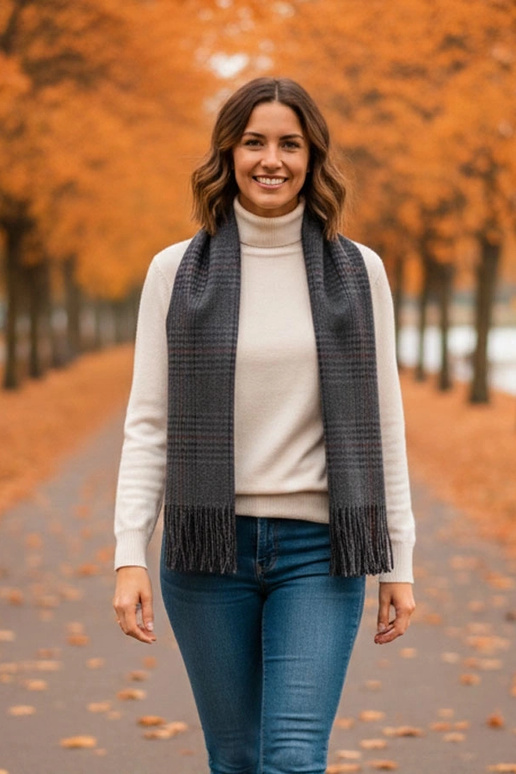 Cachecol feminino cinza xadrez Pirouet