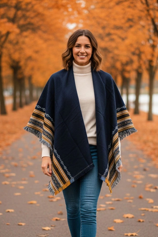 Cachecol azul marinho com decoração Rio