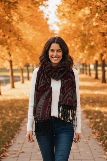 Cachecol cinza bordô com...