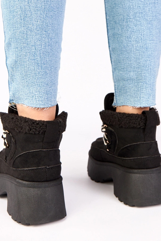 Botas de neve pretas com pelagem em...