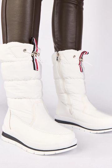 Botas de neve brancas com salto baixo e faixa elástica Sophie