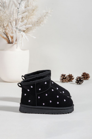 Botas de neve infantis com corações, na cor preta Gracina