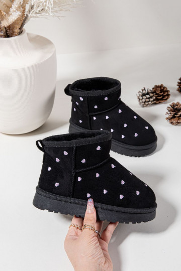 Botas de neve infantis com corações, na cor preta Gracina 2