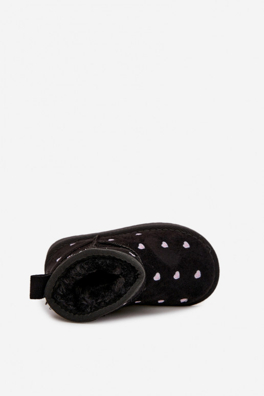 Botas de neve infantis com corações, na cor preta Gracina