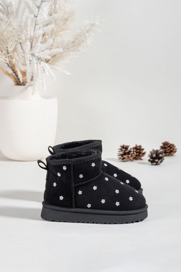 Botas de neve infantis com motivos florais, na cor preta Gracina