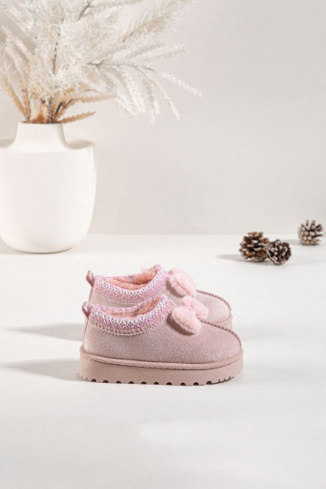 Botas de neve infantis com bordado e laço, na cor rosa Daven