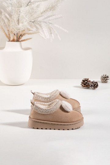 Botas de neve infantis com bordado e laço, na cor areia Daven