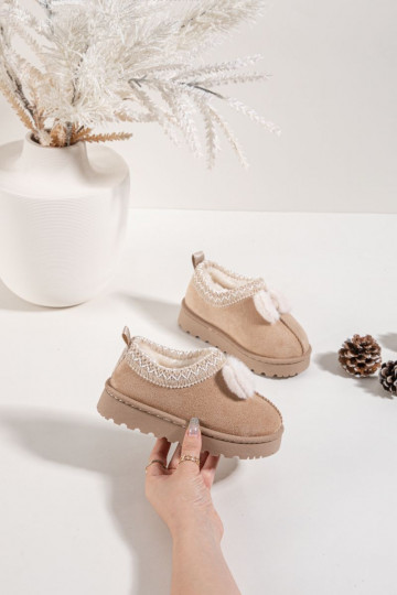 Botas de neve infantis com bordado e laço, na cor areia Daven 2