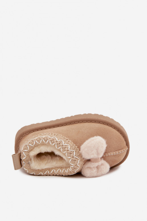 Botas de neve infantis com bordado e laço, na cor areia Daven