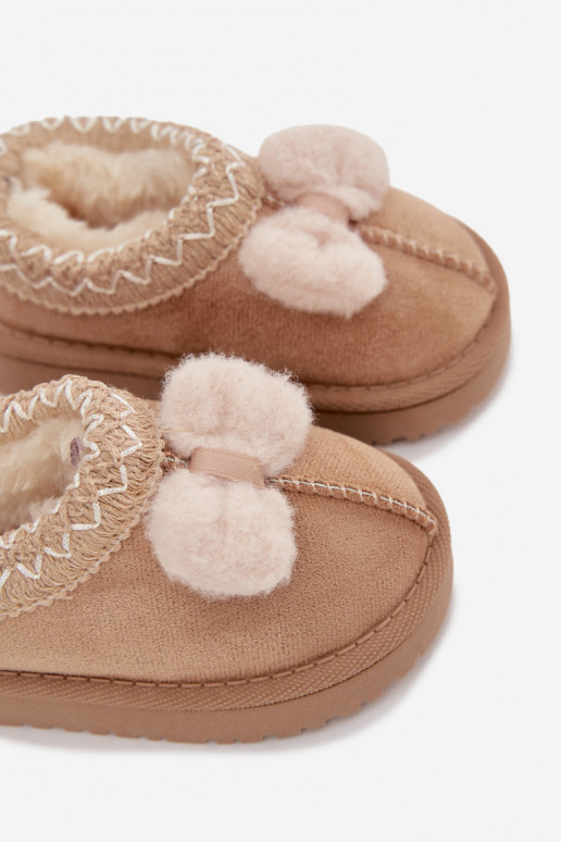 Botas de neve infantis com bordado e laço, na cor areia Daven